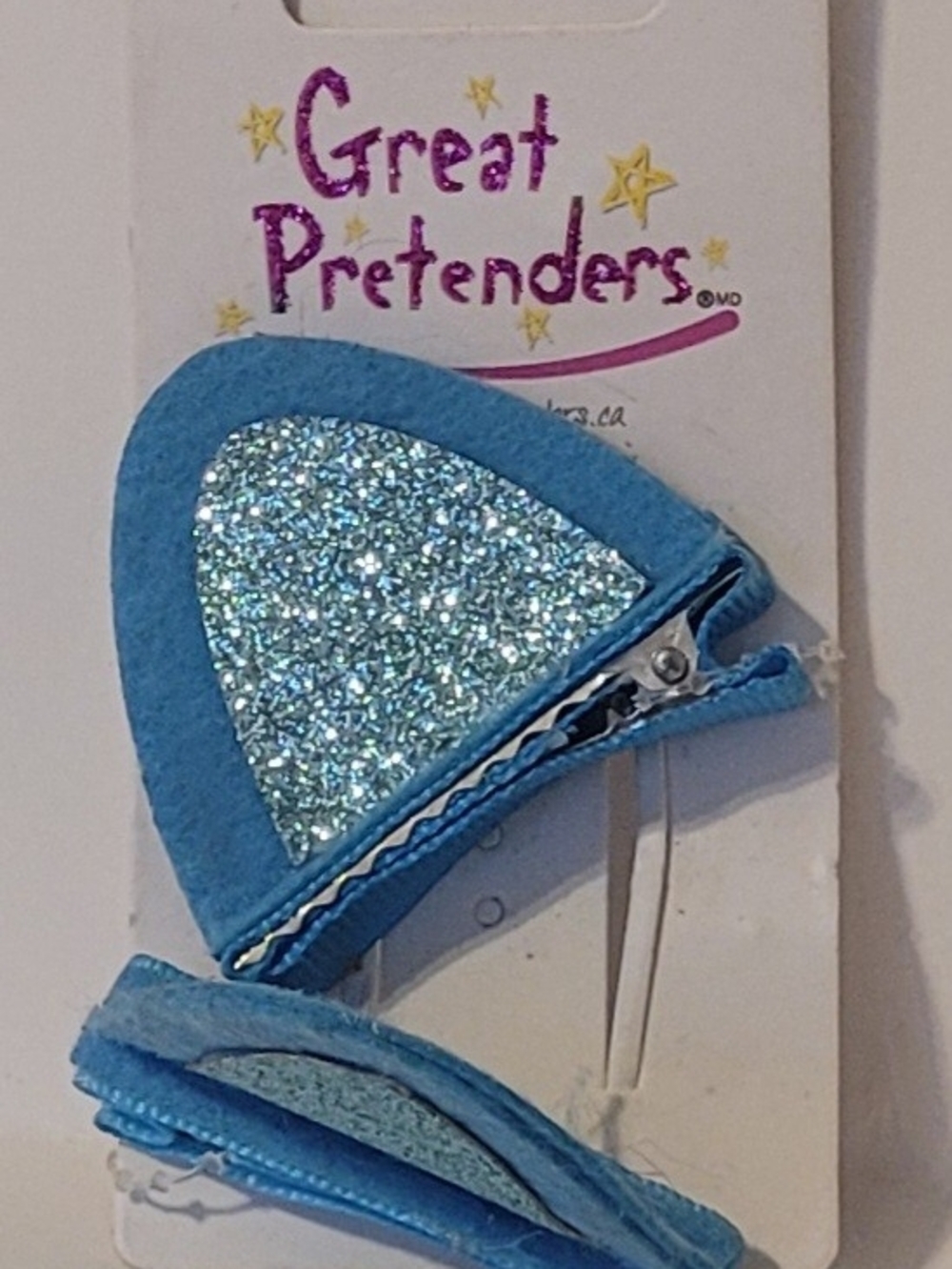 Great Pretenders Light Blue Glitter Cat Ear Hair Clips Costume Dress Up NIP 8805
